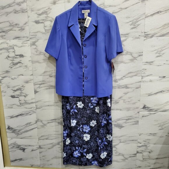 dressbarn Dresses & Skirts - Dressbarn Woman Dress Plus Size 16W Blue Floral Maxi with Button Up Jacket